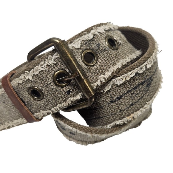 Canvas‎ Woven Belt Raw Edge Splatter Print Men's Fabric Olive Green - Picture 1 of 7